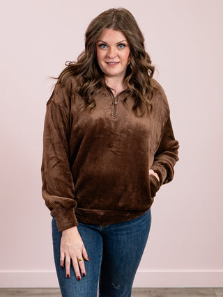 *NEW* Justina Faux Fur Halfzip Pullover | Brown