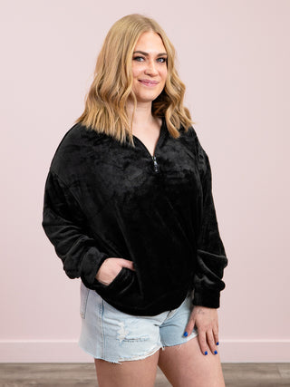 *NEW* Justina Faux Fur Halfzip Pullover | Black