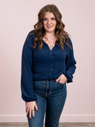 *NEW* Fresh Fit Button Front Blouse | Navy