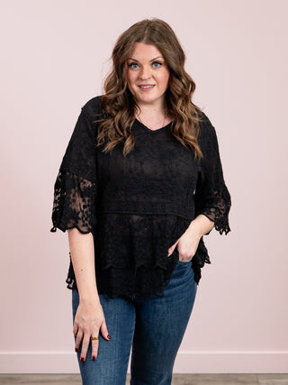 *NEW* Carly Bell Sleeve Lace Blouse | Black