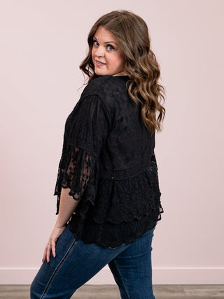 Carly Bell Sleeve Lace Blouse | Black