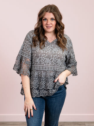 *NEW* Carly Bell Sleeve Lace Blouse | Grey