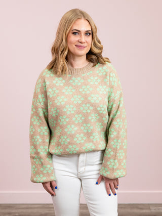 Jaycee Cozy Floral Sweater | Khaki