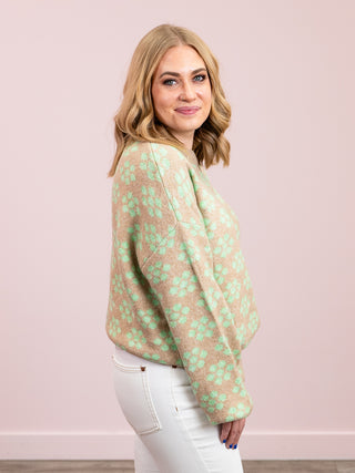 Jaycee Cozy Floral Sweater | Khaki