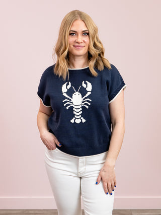 Snappy & I Know It Short Sleeve Sweater | Navy