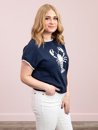 Snappy & I Know It Short Sleeve Sweater | Navy