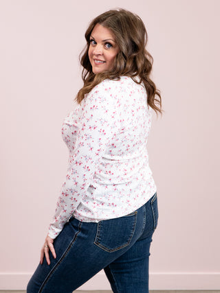 *NEW* Button Snap Henley Top | Micro Pink Floral
