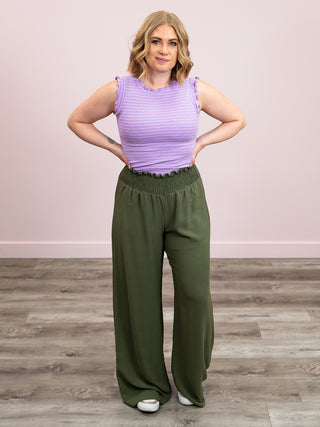 *SUNDAY STEAL* Camie Ribbed Ruffle Stripe Tank Top | Bright Lavender & White