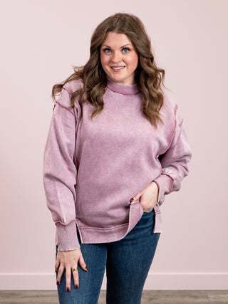 Sasha Acid Wash Fleece Sweatshirt | Washed Purple