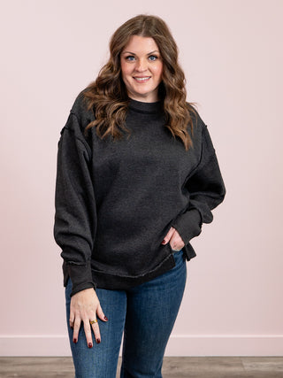 Sasha Acid Wash Fleece Sweatshirt | Black
