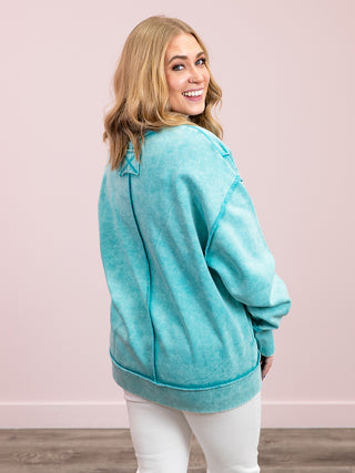 Sasha Acid Wash Fleece Sweatshirt | Turquoise