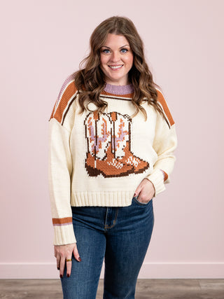 Kickin' Cozy Western Boot Sweater | Ivory