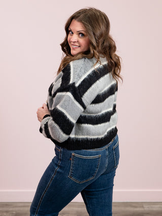 *NEW* Power Play Striped Knit Cardigan | Black & Grey