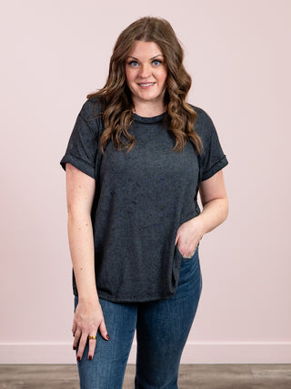 *NEW* Kesha Ribbed Short Sleeve Round Neck Top | Black