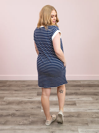 Janell Striped T-Shirt Dress | Navy