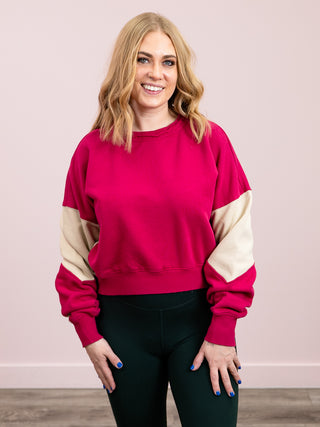 *NEW* Vintage Vibes Color Block Sweatshirt | Plum Pink & Bone