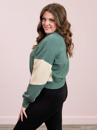 *FINAL SALE* Vintage Vibes Color Block Sweatshirt | Eldergreen & Bone