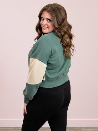 *FINAL SALE* Vintage Vibes Color Block Sweatshirt | Eldergreen & Bone
