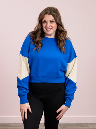 *NEW* Vintage Vibes Color Block Sweatshirt | Deep Indigo & Bone