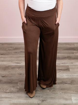 *NEW* Jacklyn Smocked Waist Wide Leg Palazzo Pants | Brown