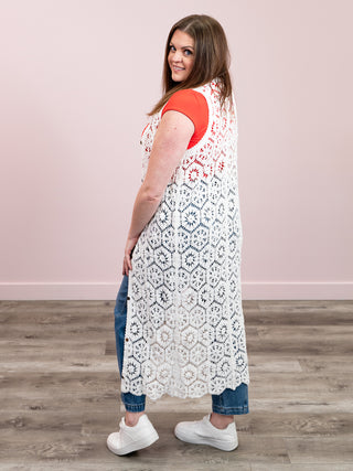 *NEW* Anne Crochet Long Cardigan | White