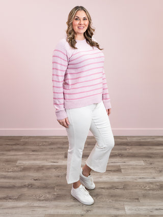 Adelina Long Sleeve Stripe Block Sweater | Light Pink