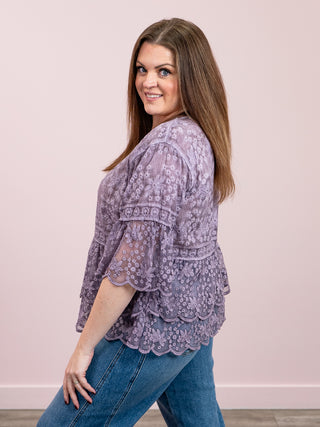 Carly Bell Sleeve Lace Blouse | Purple
