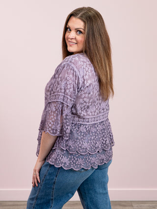 Carly Bell Sleeve Lace Blouse | Purple