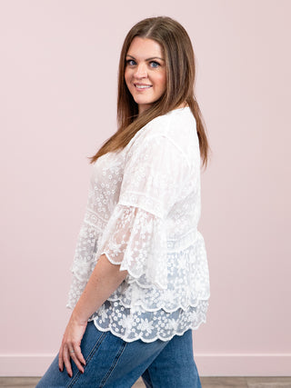 Carly Bell Sleeve Lace Blouse | White