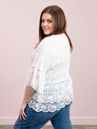 Carly Bell Sleeve Lace Blouse | White