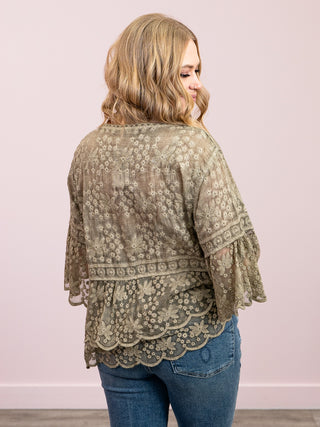 Carly Bell Sleeve Lace Blouse | Olive