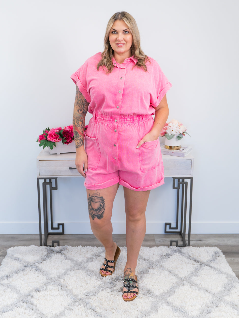 *FINAL SALE* Sunny Chic Romper | Mineral Washed Hot Pink