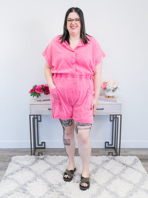 *FINAL SALE* Sunny Chic Romper | Mineral Washed Hot Pink
