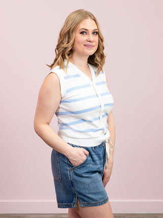 *NEW* Lucy Striped Button Tank | Sky Blue