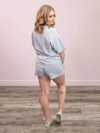 Zoella Striped Short Sleeve and Shorts Set | Heather Grey