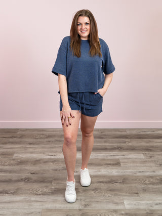 Zadie Ribbed Short Sleeve & Shorts Set | Navy