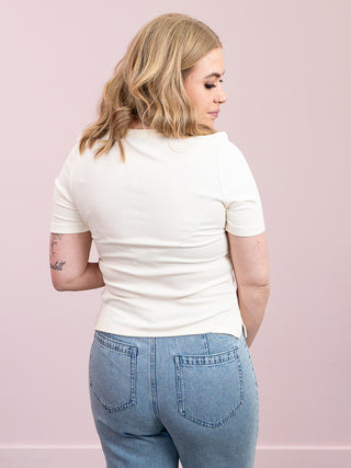 *FINAL SALE* DEX | Kienna Ribbed Lace Up Tee | Vintage Ivory