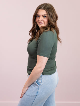 DEX | Kienna Ribbed Lace Up Tee | Ivy