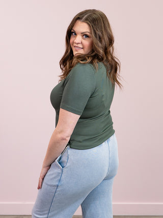 DEX | Kienna Ribbed Lace Up Tee | Ivy
