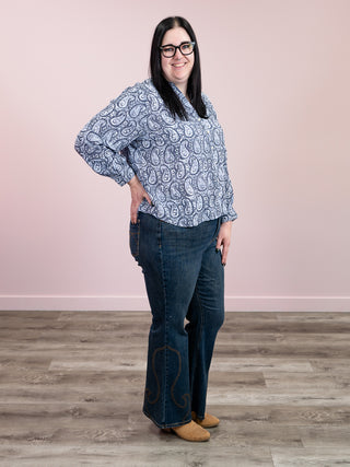 *NEW* DEX | Camilla Balloon Sleeve Blouse | Blue & White Paisley