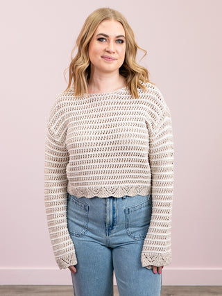 *NEW* DEX | Jodie Scalloped Hem Open Stitch Sweater | Sand Wash