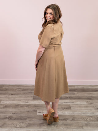 *NEW* DEX | Sweetgrass Belted Utility Midi Dress | Cafe Au Lait