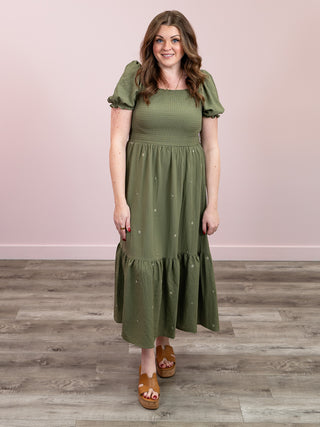 *NEW* Room 34 | Homestead Smocked Tiered Maxi Dress | Sage