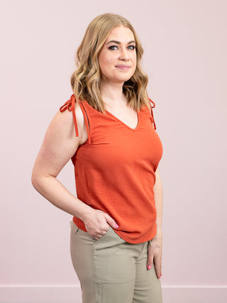 *NEW* Room 34 | Roselyn V-Neck Tie Shoulder Top | Copper