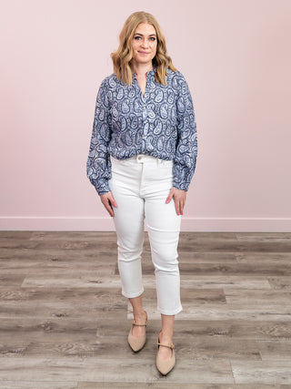 *NEW* DEX | Camilla Balloon Sleeve Blouse | Blue & White Paisley