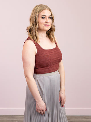 DEX | Shawna Square Neck Textured Tank | Burnt Sienna