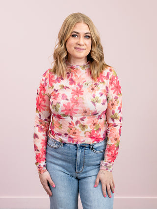 *NEW* Jayden Floral Mesh Top | Pink Multi