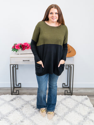 Analee Colorblock Sweater | Olive & Black