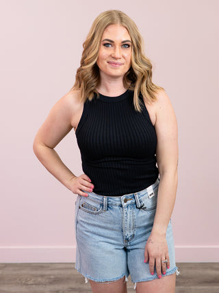 *NEW* Cate Crop Ribbed Tank | Black