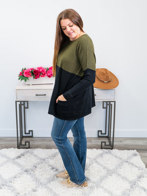 Analee Colorblock Sweater | Olive & Black